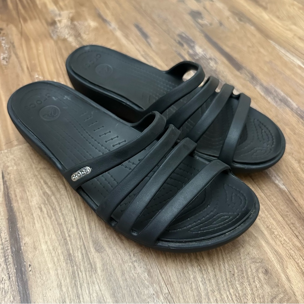 Crocs Rhonda Sandal Wedge Slide Flip Flop Black Rubber